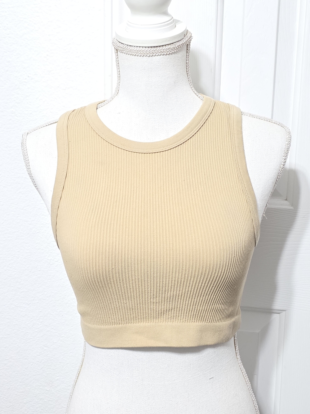 Ambiance Ribbed Crop Top, Women's S/M, Khaki